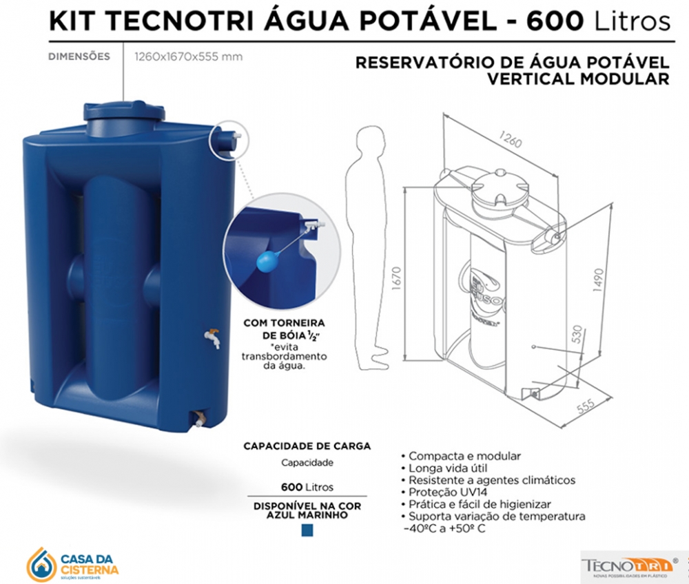 Depósito para armazenamento de água potável de 1.000 litros.